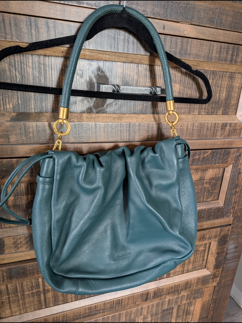 Abbacino Teal Leather Shoulder Bag with Gold Hardware